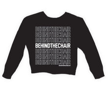 Load image into Gallery viewer, Behindthechair Repeating Logo Cropped Sweatshirt
