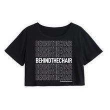 Load image into Gallery viewer, Behindthechair Repeating Logo Cropped T-Shirt
